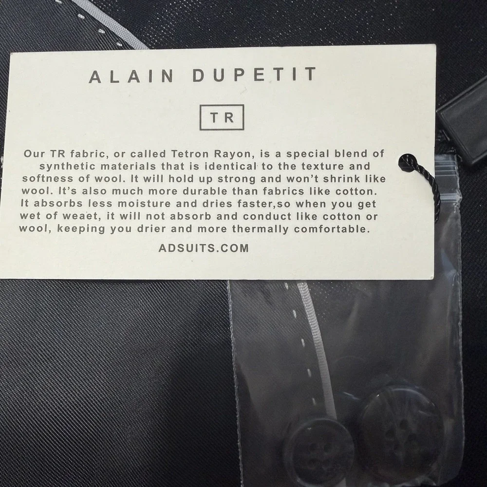 Alain Dupetit 3 Piece Suit Black Shimmer Slim 38S  32x35(unhemmed) Tetron Rayon